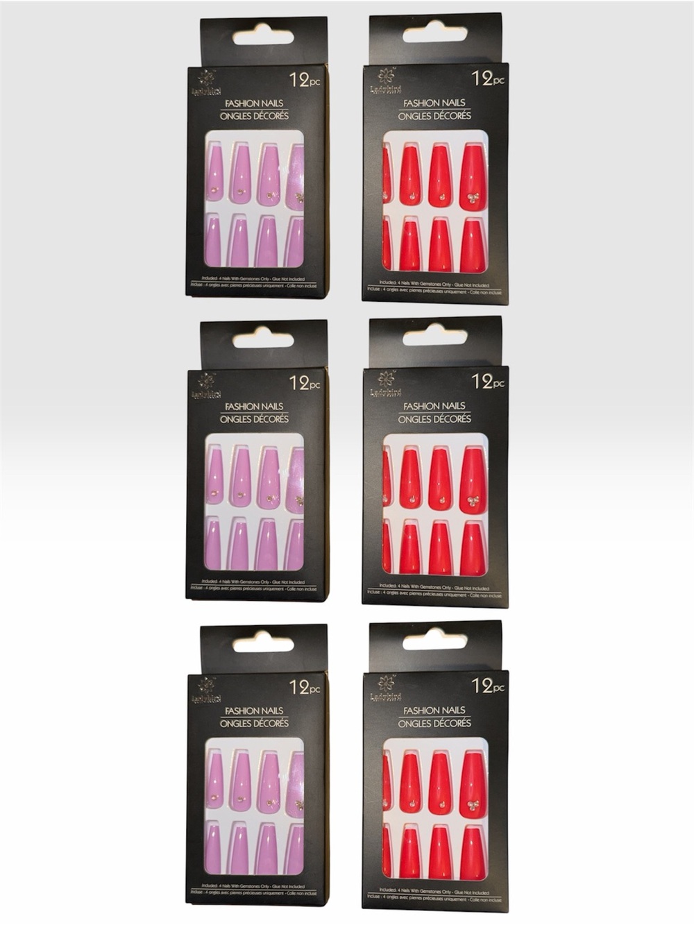 6 Packs Red & Purple Fashion Press-On Nails
